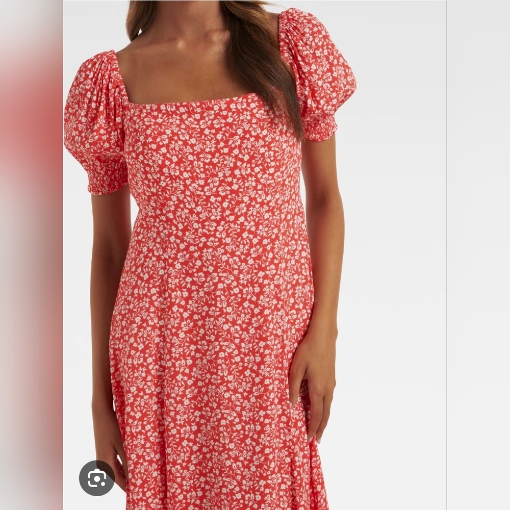 Ever New Red Floral Midi Dress with Puff Sleeves